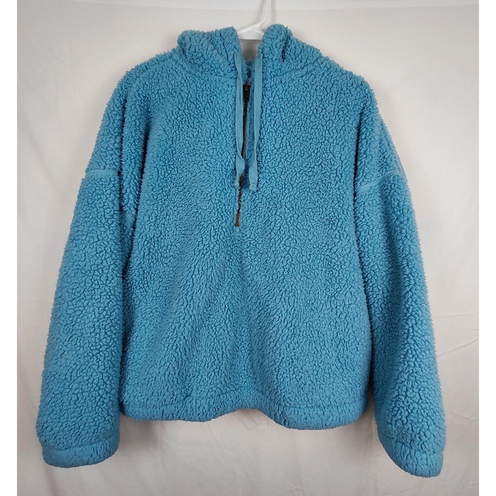 Woman's Cropped L Hoodie 1/4‎ Zip Overside Pullover Fleece Pockets Cozy Soft